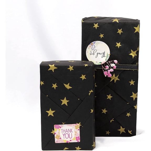 IYFFDFE-30 Sheets 20" x 28" Black with Gold Star Tissue Paper Bulk,Black and Gold Star Tissues Paper for Gift Bags, Birthday,Holiday,Weddings