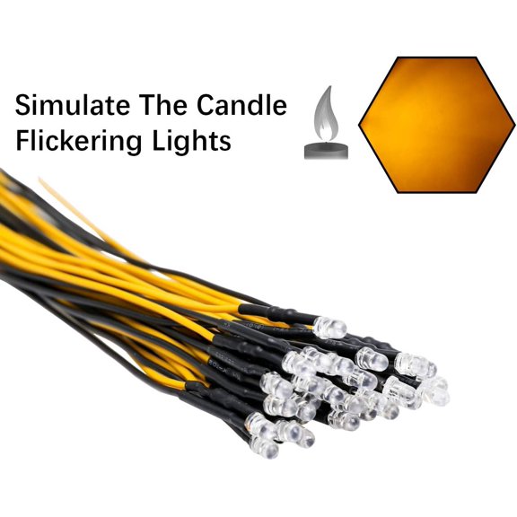 IYFFDFE-30pcs 12 Volt 3mm Yellow Flicker LED Lights Emitting Diodes (Candle Flickering Lights) Pre Wired 7.9 inch DC 12v LED Light Clear Lens Small LED Lamps