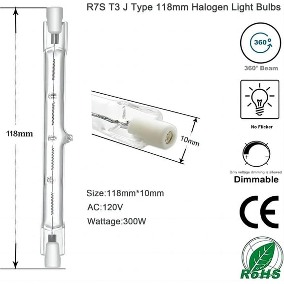 IYFFDFE-4-Pack R7S 118mm 300W 120V Dimmable Halogen Floodlight Bulbs, 4500 lumens, 360 Beam Angle, J-Type Double-Ended, Warm White 2700K