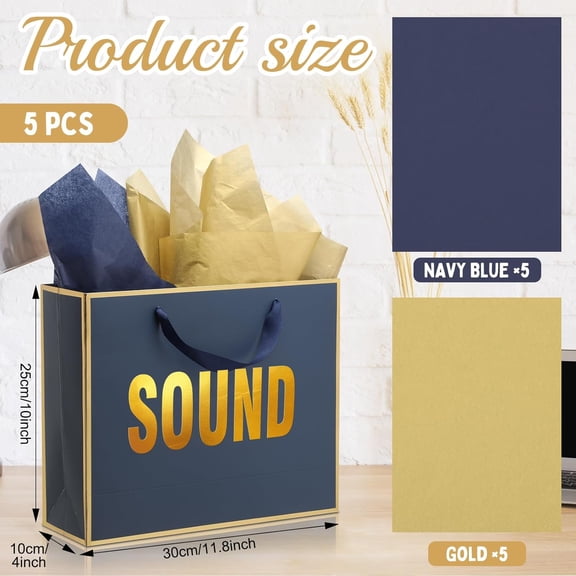 IYFFDFE-5 Senses Gift Bags for Him Her Five Senses Gift Bag with Ribbon Handles and Tissue Paper Present Wrappings for Valentine Wedding Birthday Mothers Day(Navy Blue,11.8 x 10 x 4 Inch)