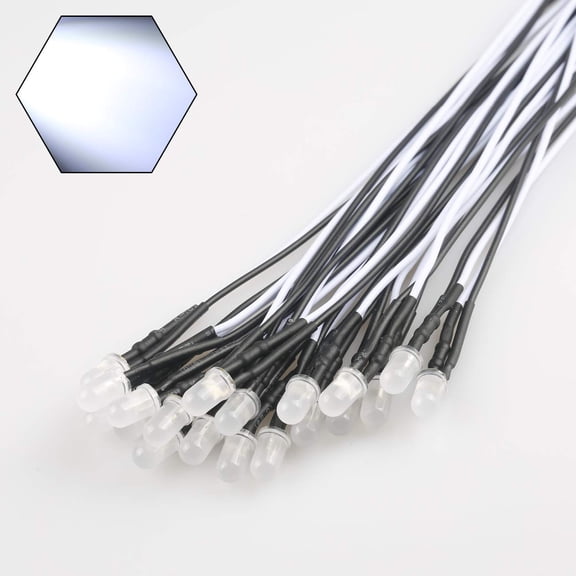 IYFFDFE-50pcs 12 Volt 5mm White LED Lights Emitting Diodes, Pre Wired 7.9 Inch DC 12V LED Light Diffused Colored Lens Small LED Lamps