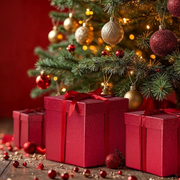 IYFFDFE-5Pcs Red Glitter Xmas Gift Box Set with Lid, Assorted Size, Square Nested Wedding Keepsake Boxes, Holiday Paper Box Tower For Birthday Party, Mother's Day Gift Wrap Packaging