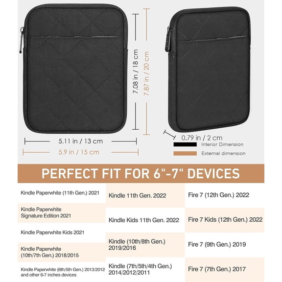 IYFFDFE-6-7 inch eReader Sleeve Tablet Bag Compatible with 7" KindleColorsoft 2024, Fire 7 2022, 6.8" Paperwhite 2021, 6" eReader (11. Gen.) 2022, 6" Kobo,Padded Bag with Dual Pockets, Black