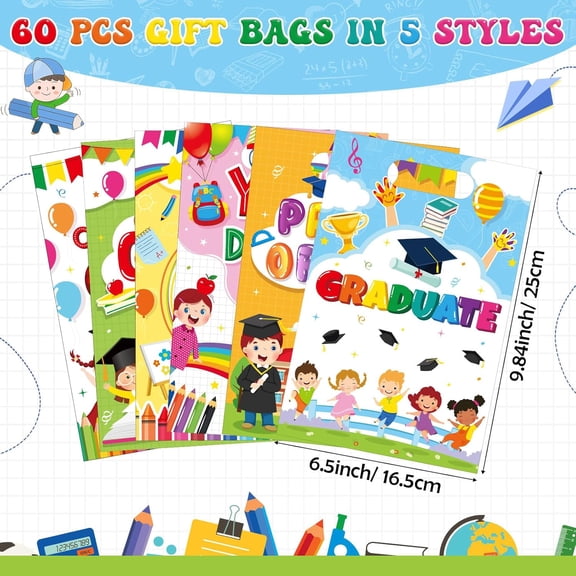 IYFFDFE-60 Pcs Graduation Bags Plastic Grad Gifts Bulk Small Prek Graduation Candy Treat Goodie Bags with Handles for Congrats Grad Birthday Party Favors Supplies