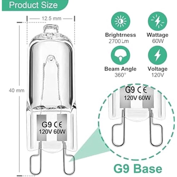 IYFFDFE-60W G9 Halogen Light Bulbs 2 Pin, 12 Pcs Xenon G9 Bulb 60 Watt 120V, JCD T4 Halogen g9 Bi-Pin Small Light Bulb for Microwave Oven, Range Hood Light, Bathroom Light Bulb, Chandeliers, Dimmable