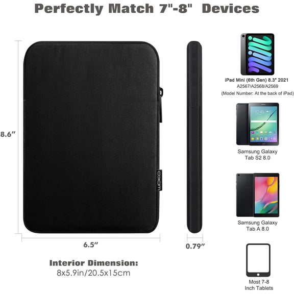 IYFFDFE-7-8 Inch Tablet Sleeve Bag, Polyester Pouch Cover Case Fits iPad mini (A17 Pro) 8.3" 2024, iPad mini 6/5/4/3/2/1, Samsung Galaxy Tab S2 8.0, Tab A 8.0, ZenPad Z8s 7.9,Black