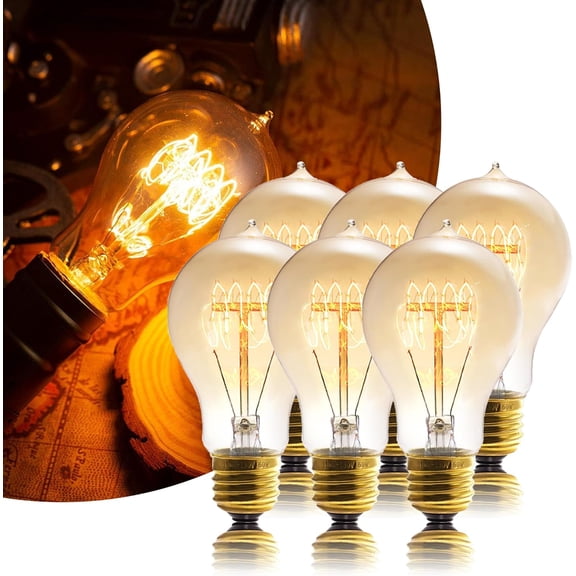 IYFFDFE-A19 Incandescent Light Bulbs 60 Watt,A60 Vintage Style Edison Bulbs E26,Soft Yellow Light Bulbs,Amber Bulbs,Retro Light Bulb Old Fashioned,Dimmable Edison Bulb Squirrel Cage 2 Pack