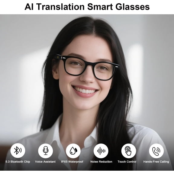 IYFFDFE-AI Smart Glasses for Men Women with Chat GPT, Bluetooth Translation Glasses - Supports 165+ Languages, Blue Light Filter with Open-Ear Speakers, Music Playback, Hands-Free Calls for Travel Tr