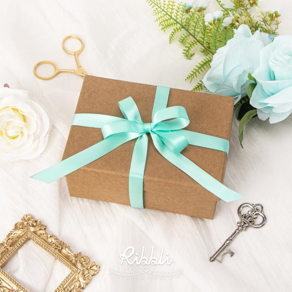 IYFFDFE-Aqua Blue Double Faced Satin Ribbon,1/2 x Continuous 25 Yards,Use for Bows Bouquet,Gift Wrapping,Wedding Decorating