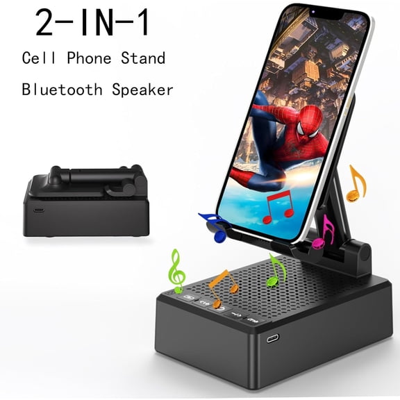 IYFFDFE-Birthday Gifts for Men,Cell Phone Stand with Wireless Bluetooth Speaker and Antislip Base HD Surround Sound for Home and Outdoors with Bluetooth Speaker for Desk Compatible with iPhone (Black