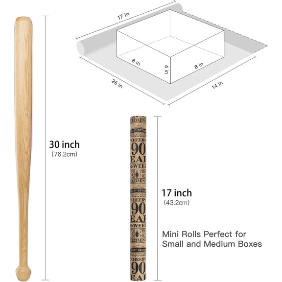 IYFFDFE-Black 90 Years Design Kraft Gift Wrap Paper, 17 inches x 16.4 feet, Perfect for Birthday, Party, Holiday, 90th Birthday Gifts for Men