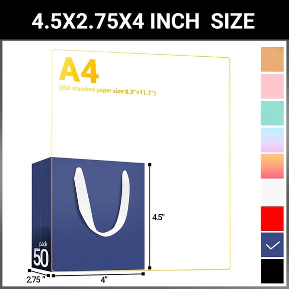 IYFFDFE-Blue Paper Bags With Handles, 50 Pack 4x2.75x4.5 inches Navy Blue Shopping Bags for Business, Craft, Grocery, Boutique, Wedding