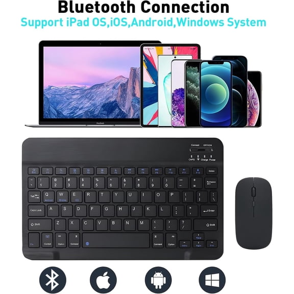 IYFFDFE-Bluetooth Keyboard and Mouse Combo for iPad, Rechargeable Slim Wireless Keyboard and Mouse for Tablets,Compatible for All iOS/Windows/Android System Devices-Black