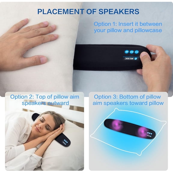 IYFFDFE-Bluetooth Pillow Speaker with Mic Volume Control High Stereo Portable Sleep Headphones for Man and Women (Black)