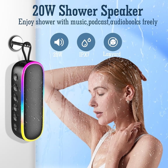 IYFFDFE-Bluetooth Shower Speaker,IPX7 Waterproof Portable Wireless Speakers,20W Clear Sound,Extral Bass,Dynamic Lights,Outdoor Speaker for Pool,Beach,Camping,Boat Kayak Float Golf