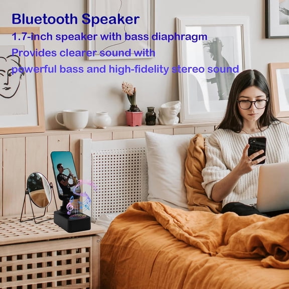 IYFFDFE-Bluetooth Speaker with Cell Phone Stand,Suitable for Home and Outdoor use,Portable Speaker Compatible for iPhone/iPad/Samsung Galaxy,Speaker for iPhone,Creative Gift (Black)