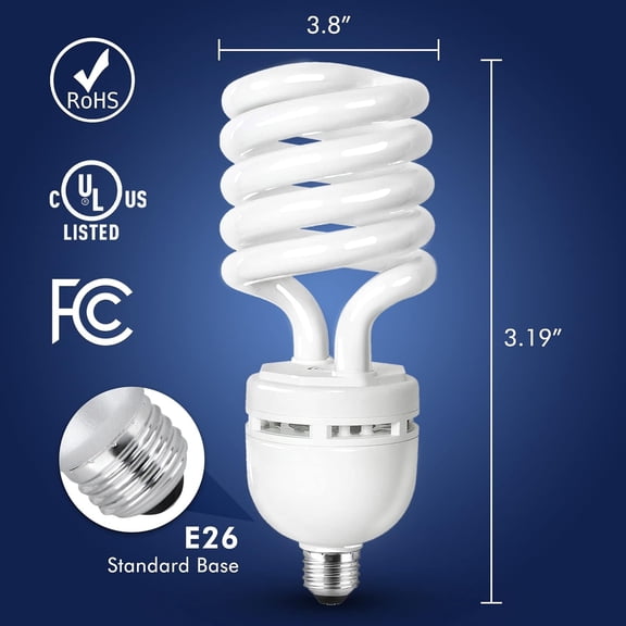 IYFFDFE-CFL, 65W (300 Watt Equivalent), High Lumen 4000 Light Bulb, 4100K Cool White T5 Spiral, Compact Fluorescent, 4000 Lumens, E26 Medium Base, 120V, UL Listed