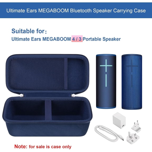 IYFFDFE-Carrying Case for Ultimate Ears MEGABOOM 4/3 Portable Waterproof Bluetooth Speaker, MEGABOOM 4 Wireless Speaker Travel Storage Cover, Extra Mesh Pocket Fits Charging Cable, Blue