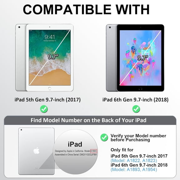 IYFFDFE-Case for iPad 9.7 Inch 6th/5th Generation (2018 2017), Hybrid Protective Cover with Pencil Holder, Clear Transparent Back Shell Anti-Yellowing Case for iPad 6 5 Gen, Black