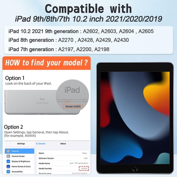 IYFFDFE-Case for iPad 9th/8th/7th Generation(10.2 inch, 2021/2020/2019), Heavy Duty Military Grade Shockproof Protective Cover with Built-in Stand/Pencil Holder for i Pad 9/8/7 Gen, Navy Blue