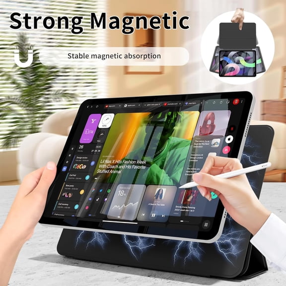IYFFDFE-Case for iPad Air 11 Inch M3/M2 (2025/2024) & iPad Air 5th/4th Generation 10.9 Inch, Folio Strong Magnetic Attachment, Slim Aesthetic Trifold Stand, Auto Wake/Sleep, Black