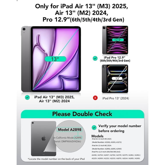 IYFFDFE-Case for iPad Air 13 Inch M3/M2 (2025/2024) & Pro 12.9 Inch 6th/5th/4th/3rd Generation 2022/2021/2020/2018 with Pencil Holder, 2 in 1 Detachable Trifold Sliding Cover with Clear Back Shell, B
