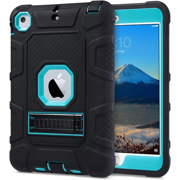 IYFFDFE-Case for iPad mini 1 2 3, Three Layer Heavy Duty Shockproof Protective Case with Kickstand for iPad mini 2 Case 1st 2nd 3rd Generation (Aqua Blue/Black)