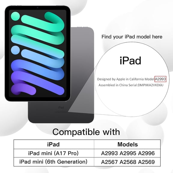 IYFFDFE-Case for iPad mini (A17 Pro, 2024 Model, 7th Generation) / mini 6 (2021 Model, 6th Generation), Slim Tablet Cover with Soft TPU Back, Auto Wake/Sleep (Black)