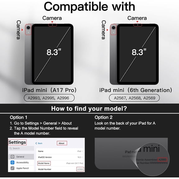 IYFFDFE-Case for iPad mini (A17 Pro, 2024 Model, 7th) / Mini 6 (2021 Model, 6th) with Pencil Holder, Slim Folio Stand Protective Tablet Cover, Multi-Angle Viewing (Black)