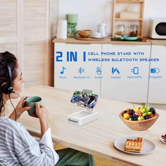 IYFFDFE-Cell Phone Stand with Wireless Bluetooth Speaker Compatible for iPhone/Samsung/iPad Tablet, Anti-Slip Design Phone Stand with HD Surround Sound Bluetooth Speaker for Home,Office,Outdoor etc.