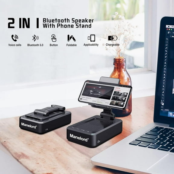 IYFFDFE-Cell Phone Stand with Wireless Bluetooth Speaker Compatible for iPhone/Samsung/iPad Tablet, Anti-Slip Design Phone Stand with HD Surround Sound for Home,Office,Outdoor etc.