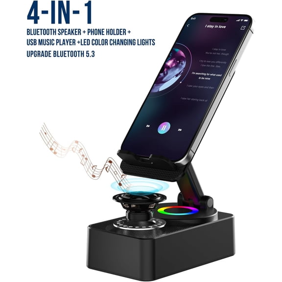 IYFFDFE-Cell Phone Stand with Wireless Bluetooth Speaker, LED, Anti-Slip Base HD Surround Sound,Perfect for Home/Outdoor with Bluetooth Speaker for Desk Compatible with iPhone/ipad/Android,Gifts for