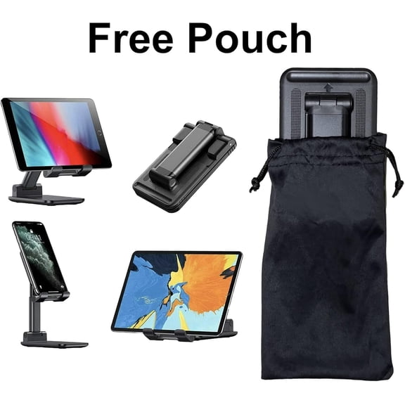 IYFFDFE-Cell Phone Tablet Stand Mount Fully Foldable Dock Holder Cradle Charger Station Desk Room Office School Kitchen Travel Portable Adjustable Multi-Angle Non-Slip Durable Stable (Black)