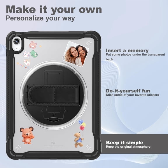 IYFFDFE-Clear Case for iPad 11th (A16)/ iPad 10th Generation 10.9 inch 2025/2022, Shockproof Slim Hard Case with Pencil Holder/360Rotating Kickstand/Handle/Carrying Strap, Clear