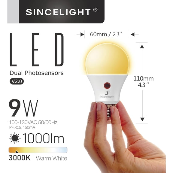 IYFFDFE-Dusk to Dawn LED Bulb with Dual DayLight Sensor ON/OFF Automatic Depends On DayLight Level 9 Watt 3000K Warm White Edison Screw E26 2 Pack