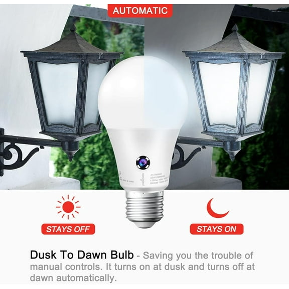 IYFFDFE-Dusk to Dawn LED Outdoor Light Bulb, 75 Watt Equivalent, 1200 Lumens, 5000K Daylight LED Light Bulb, Automatic On/Off Sensor Light Bulb for Porch Garage Lighting, 3 Pack