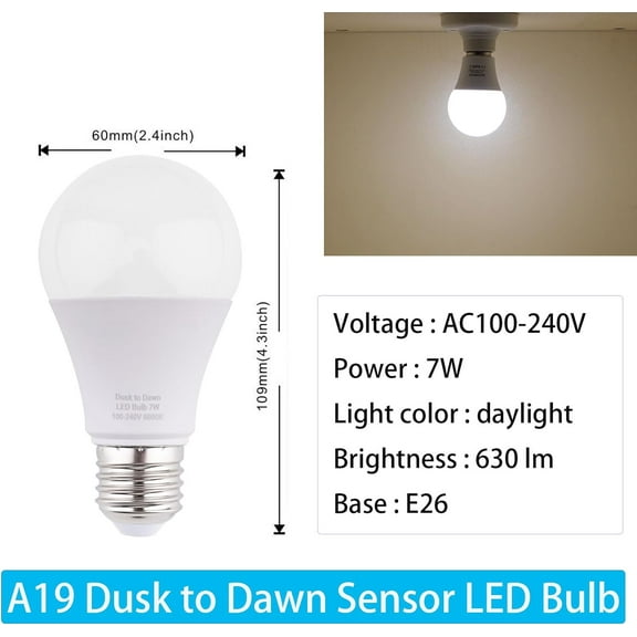 IYFFDFE-Dusk to Dawn Light Bulbs 60 Watt Equivalent, 630 Lumen Energy Efficient Daylight White 7W A19 LED Light Bulb Auto on/Off Photocell Sensor for Outdoor Lighting, 3-Pack