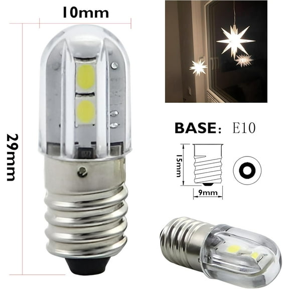 IYFFDFE-E10 LED Light Bulb,5 PCS 6V Warm White Lamp 1W 100LM 3000K, Miniature Screw Replacement Bulbs (Warm White, 6V)