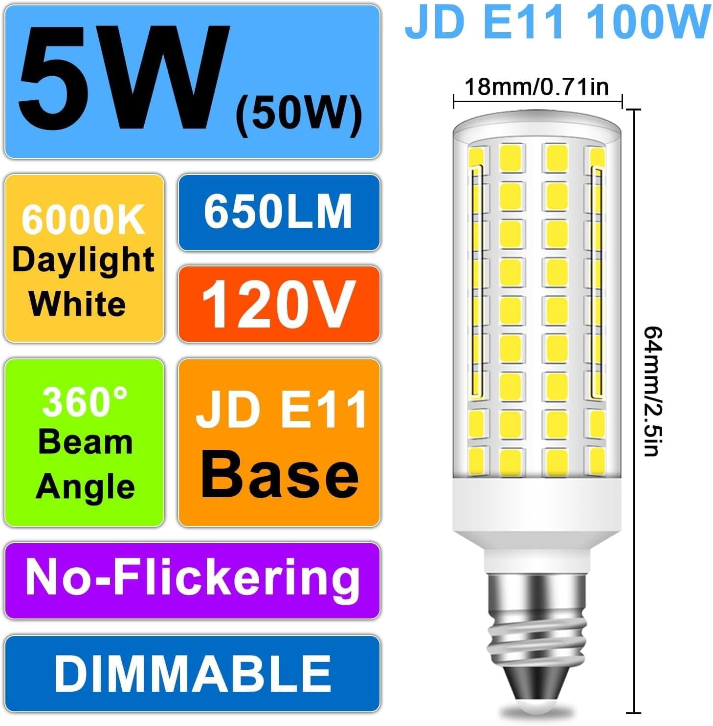 IYFFDFE-E11 LED Bulb Dimmable, 50W Equivalent, Daylight 6000K, T4 Mini ...