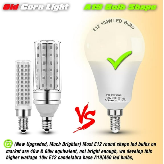 IYFFDFE-E12 A19 A60 LED Ceiling Fixture Light Bulbs 100 Watt Equivalent,Bright E12 Small Candelabra Screw Base Globe Shape LED Chandeliers Pendant Bulbs 10W 1200lm, 4000k Natural White, Non Dimmable,