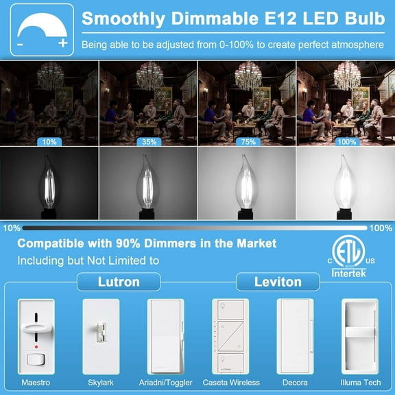 IYFFDFE-E12 Led Bulb Dimmable 4W 5000K Daylight, Type B Light Bulb Golspark 60W Equivalent, E12 Small Base Candelabra Led Light Bulbs, B11 Chandelier Candle Light Bulbs for Fan Light, Flame Tip, 550L