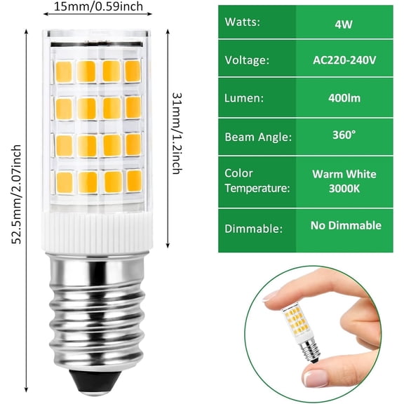 IYFFDFE-E14 Light Bulb/NOT-Dimmable E14 Socket Oven Bulb for Salt Lamp Replacement Light Fitting/Multipurpose Small Edison Screw Bulb/Oven Light Bulb for Himalayan Salt Lamp (4W, Warm White)