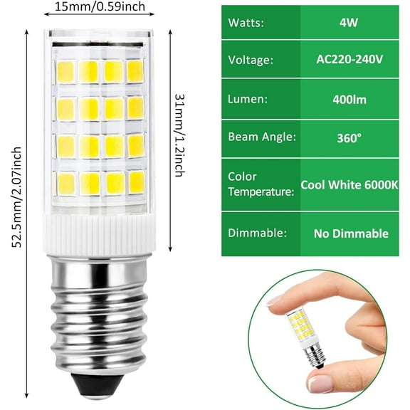 IYFFDFE-E14 Light Bulb/NOT-Dimmable E14 Socket Oven Bulb for Salt Lamp Replacement Light Fitting/Multipurpose Small Edison Screw Bulb/Oven Light Bulb for Himalayan Salt Lamp (4W, Cool White)
