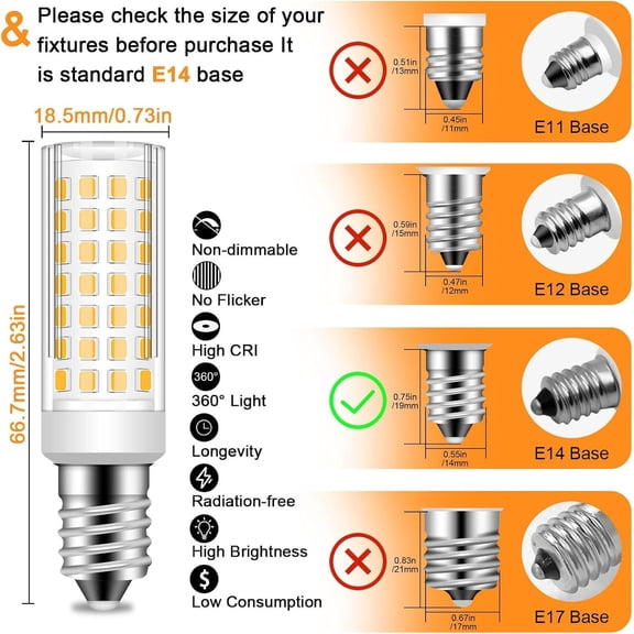 IYFFDFE-E14 Light Bulb/NOT-Dimmable E14 Socket Oven Bulb for Salt Lamp Replacement Light Fitting/Multipurpose Small Edison Screw Bulb/Oven Light for Himalayan Salt Lamp (7W, Cool White)