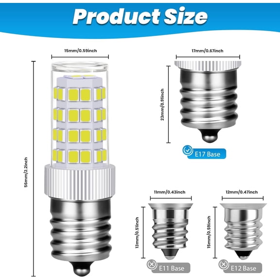 IYFFDFE-E17 LED Bulb Dimmable, 5W Microwave Light Bulb Under Hood, 120V Daylight White 6000K 400LM, 40W-60W Halogen Bulb Replacement for Over Stove, Appliance, Range Hood, Refrigerator, 2 Pack