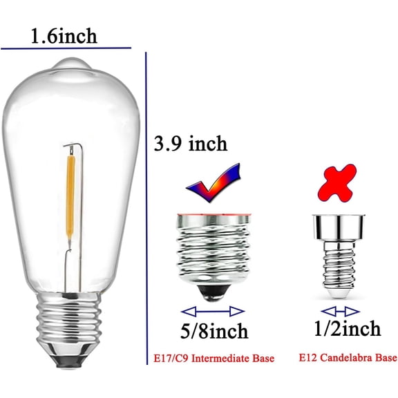 IYFFDFE-E17 LED Bulb ST40 Vintage Filament Bulb 1W Shatterproof LED Replacement Bulb Waterproof Clear Plastic E17/C9 Intermediate Base Warm White Edison Light Bulb for Indoor Outdoor String Light, 15