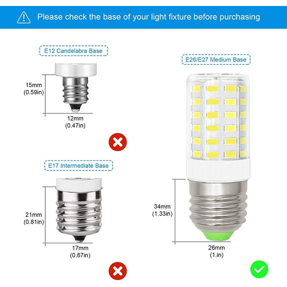 IYFFDFE-E26/26mm Big Medium Base Screw LED Refrigerator Light Bulb Appliance Bulb 7W (60W-70W Equivalent) Non-dimmable Cool White 6500K 1000 Lumen AC100V-265V Floor Lighting Decorative Corn Lamp Pack