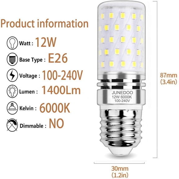 IYFFDFE-E26 LED Light Bulbs 12W, 6000K Daylight White,Edison Screw Bulbs,100W Incandescent Bulbs Equivalent,1400Lm,Non Dimmable,Pack of 4