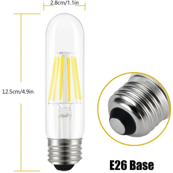 IYFFDFE-E26 T10 Bulbs Daylight White 6W, Dimmable T10 Edison Bulb 60 watts 4000K, E26 Base LED Tubular Light Bulbs, Tube Vintage LED Edison Bulb for Desk Lamp, Pendant Lights, Home (3 Pack)
