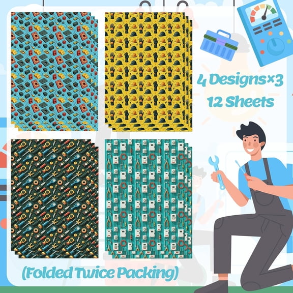 IYFFDFE-Electrician Wrapping Paper 12 Sheets Electrical Tools Themed Designs Gift Wrap for Electricians, Engineers, DIY Enthusiasts, 20"28"